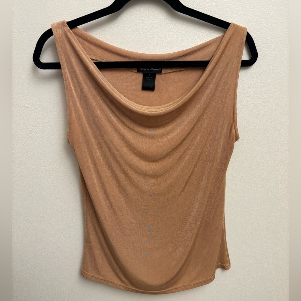 Y2K Made In Heaven Cowl Neck Draped Slinky Sleeveless Tank Top Gold Women’s S